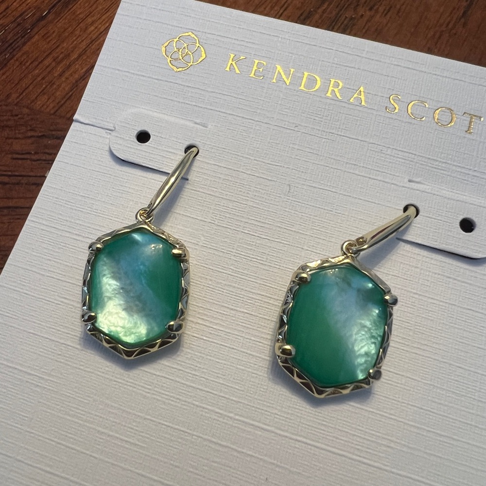 Kendra Scott Blue Green Silver Drop Earrings - Picture 2 of 3